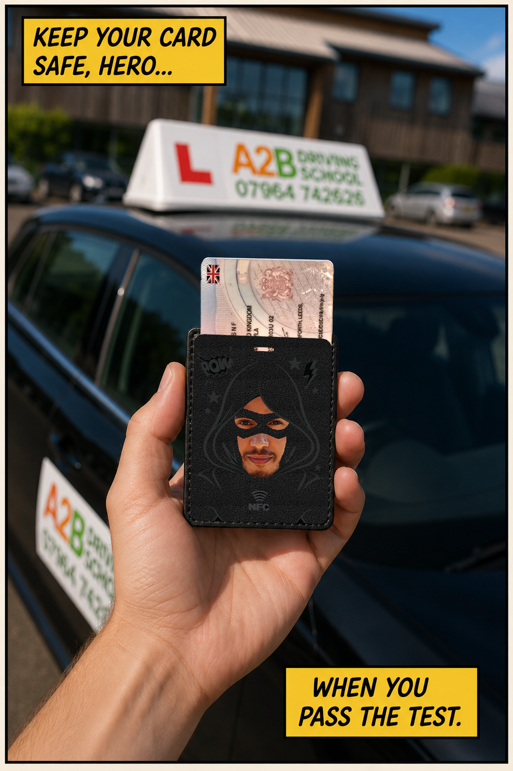 Beautag used as a card wallet to Learner driver